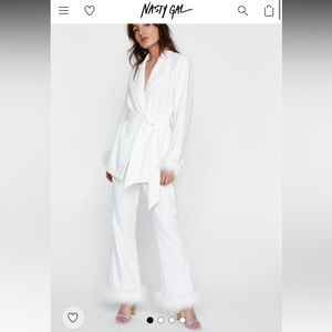 Nasty Gal Bridal White Feather Suit